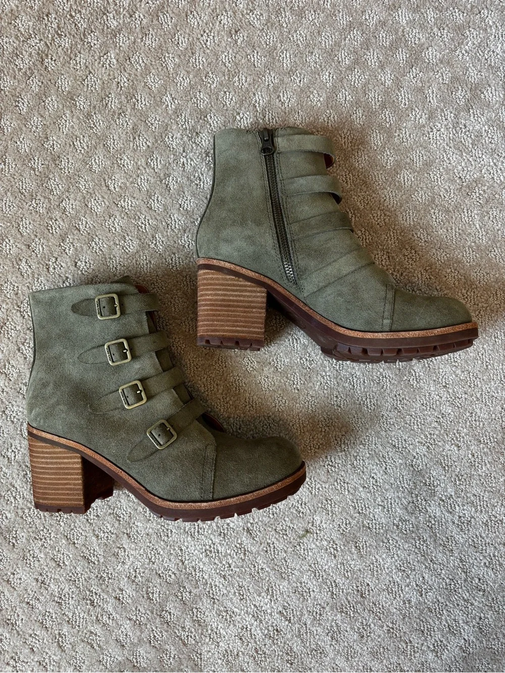 Kork-Ease Dee Hiker Grey-Green Suede Heeled Bootie